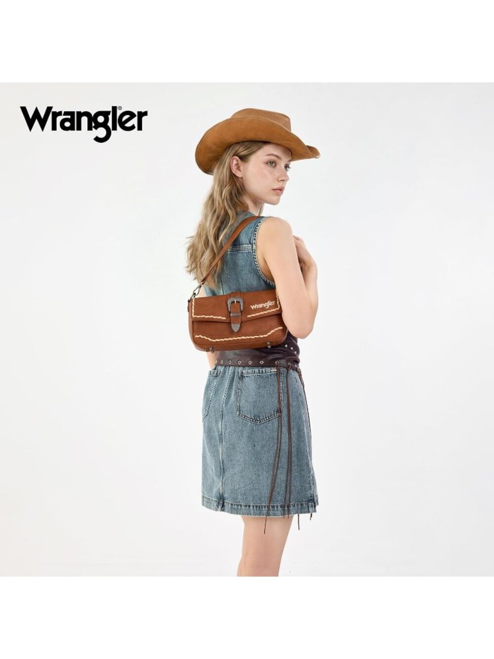 👜Women's Brown2 Western Shoulder Bag Flap Crossbody Whipstitch Fringe Handbag - Picture 3 of 6